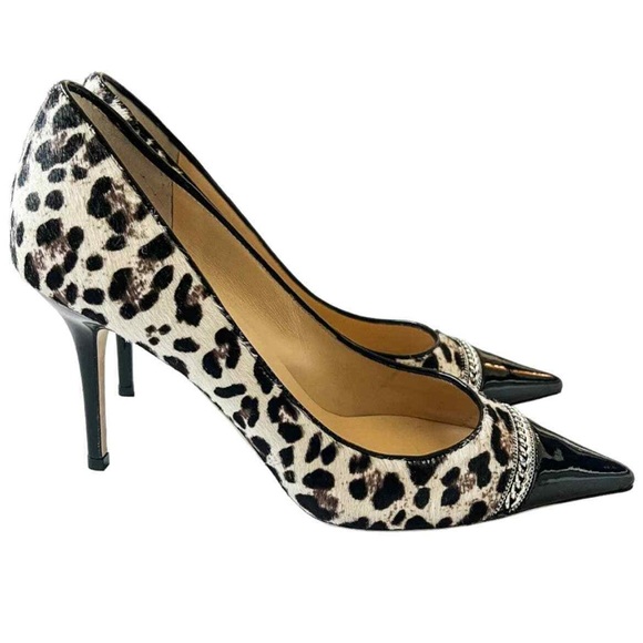 SOLD !!!! Jimmy Choo Leopard Print Pony Hair Chain Pumps Heels size 38 - Picture 5 of 12